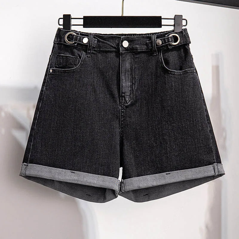Comfortable Plus Size High-Waisted Denim Shorts-Black-5XL-State of Style