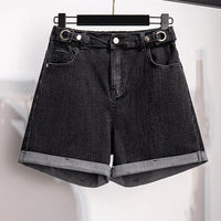 Comfortable Plus Size High-Waisted Denim Shorts-Black-5XL-State of Style