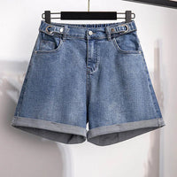 Comfortable Plus Size High-Waisted Denim Shorts-Blue-5XL-State of Style
