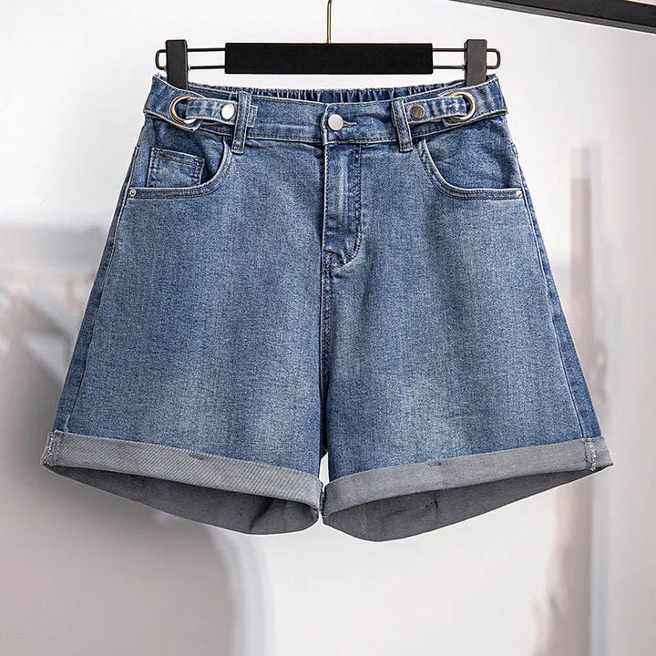 Comfortable Plus Size High-Waisted Denim Shorts-Blue-5XL-State of Style