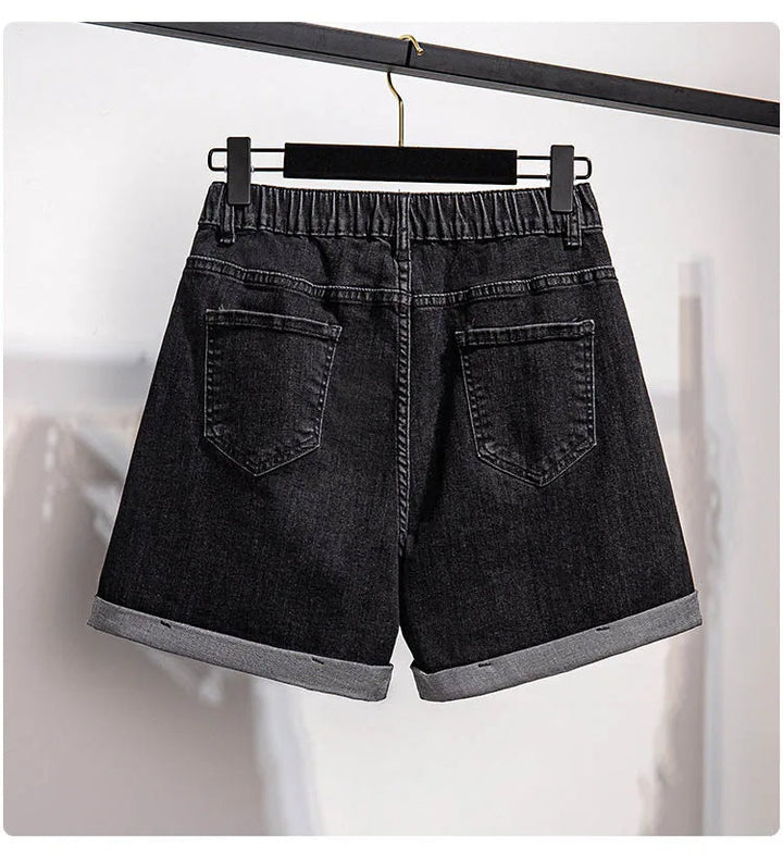 Comfortable Plus Size High-Waisted Denim Shorts-Blue-5XL-State of Style