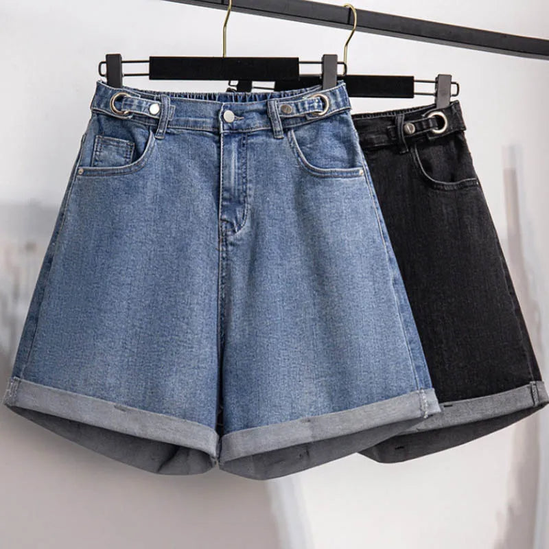 Comfortable Plus Size High-Waisted Denim Shorts-Blue-5XL-State of Style