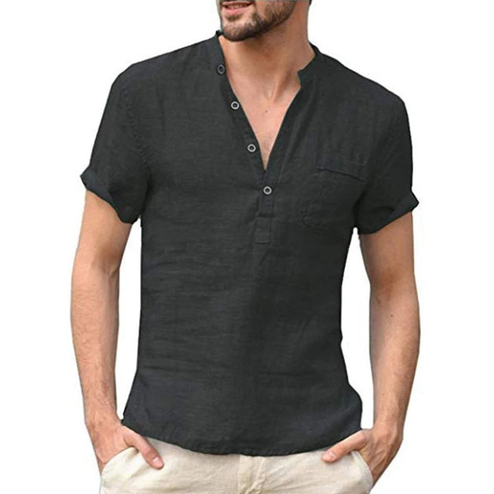 Comfortable Plus-Size Linen Shirt for Men-Black-XXL-State of Style