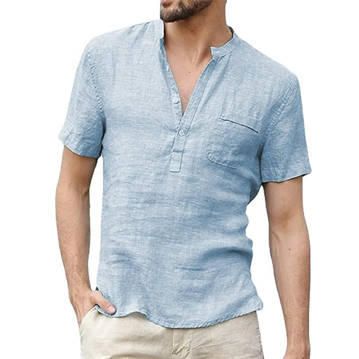 Comfortable Plus-Size Linen Shirt for Men-Light Blue-XXL-State of Style