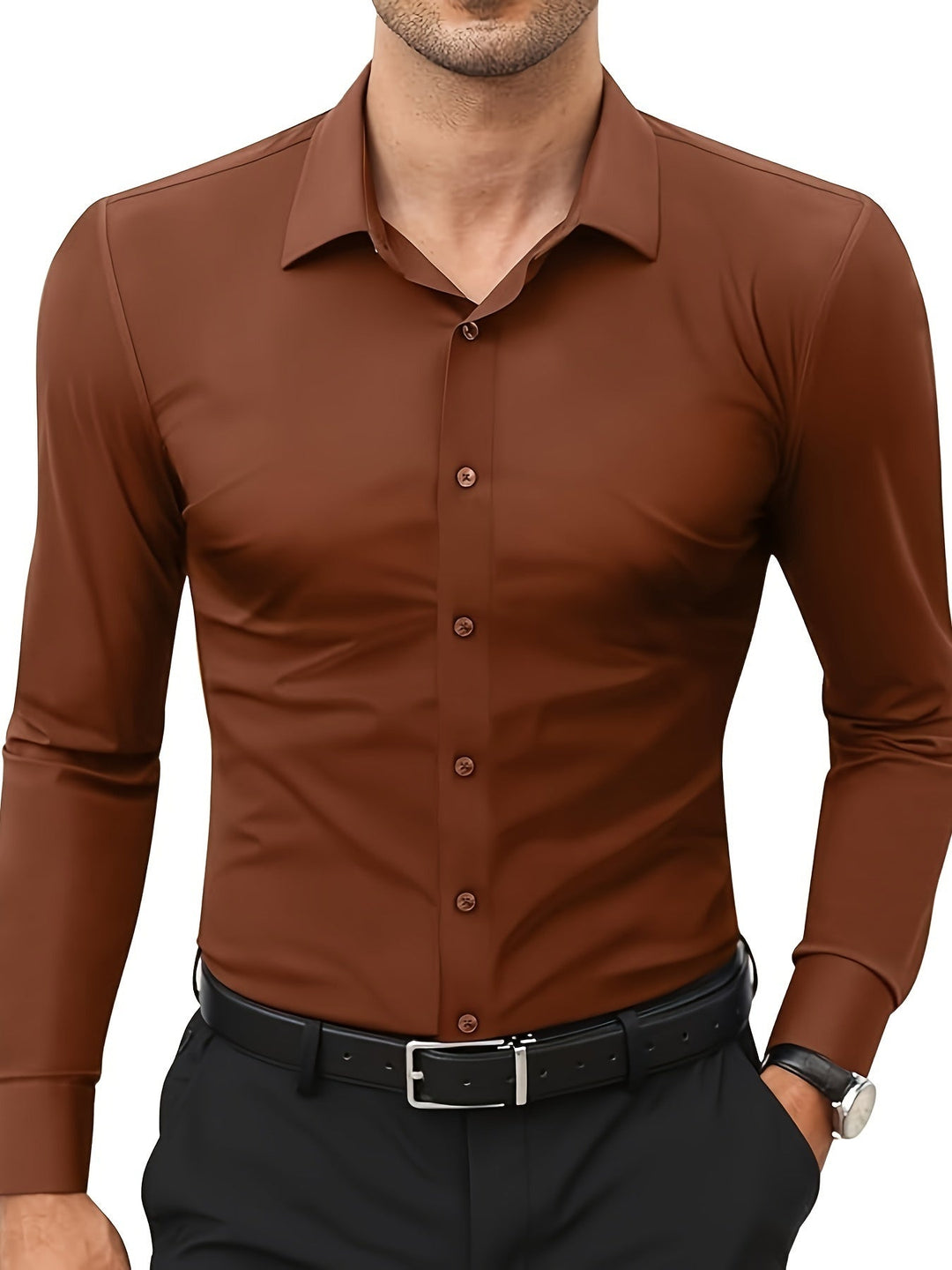Comfortable Stretch Men's Shirt - Julian-Dark Brown-XS-State of Style