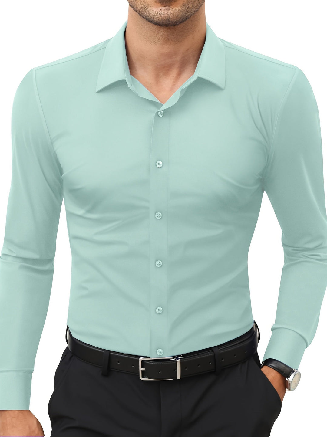 Comfortable Stretch Men’s Shirt - Julian-Grey-green-XS-State of Style