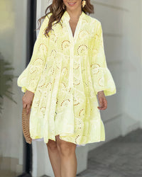 Comfortable Summer Dress with Collar and V-neck – Sarah-Yellow-S-State of Style