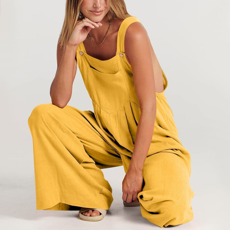 Comfortable Summer Garden Overalls - Sofie-Yellow-S-State of Style