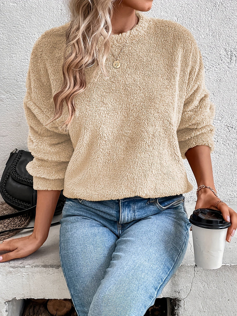 Comfortable Teddy Pullover Sweatshirt - Livia-Beige-S-State of Style