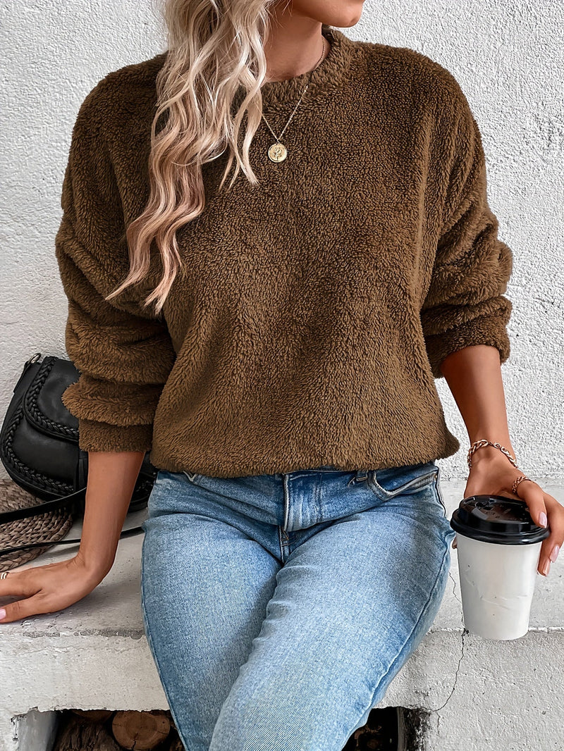 Comfortable Teddy Pullover Sweatshirt - Livia-Dark Brown-S-State of Style
