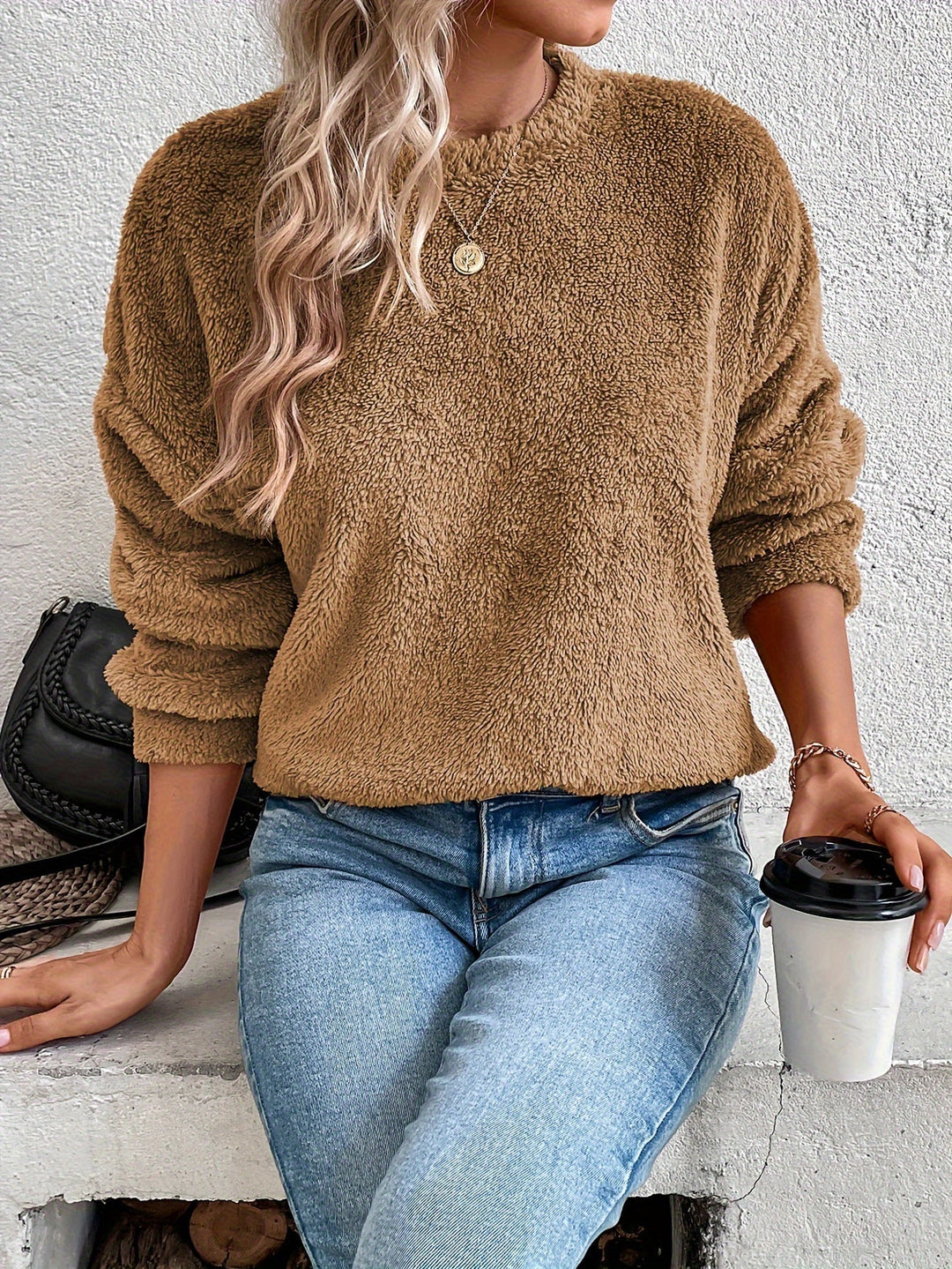 Comfortable Teddy Pullover Sweatshirt - Livia-Light Brown-S-State of Style