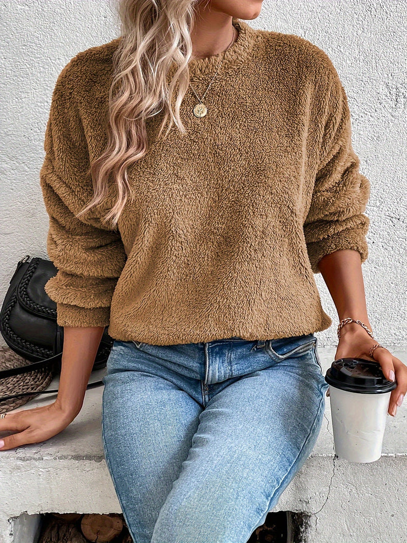 Comfortable Teddy Pullover Sweatshirt - Livia-Light Brown-S-State of Style