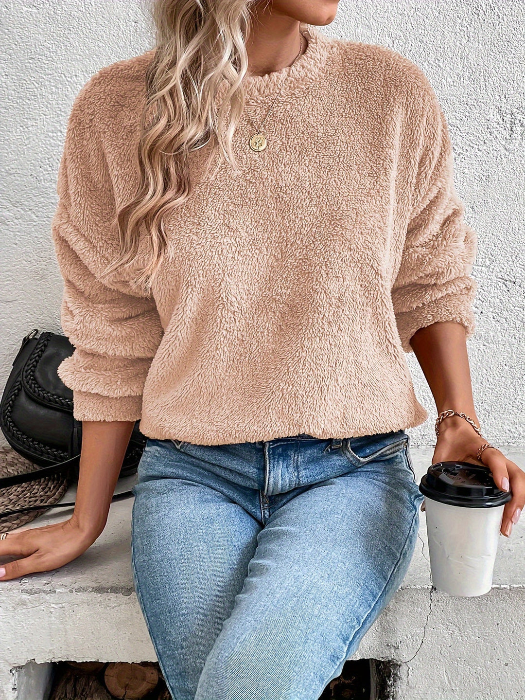 Comfortable Teddy Pullover Sweatshirt - Livia-Pink-S-State of Style