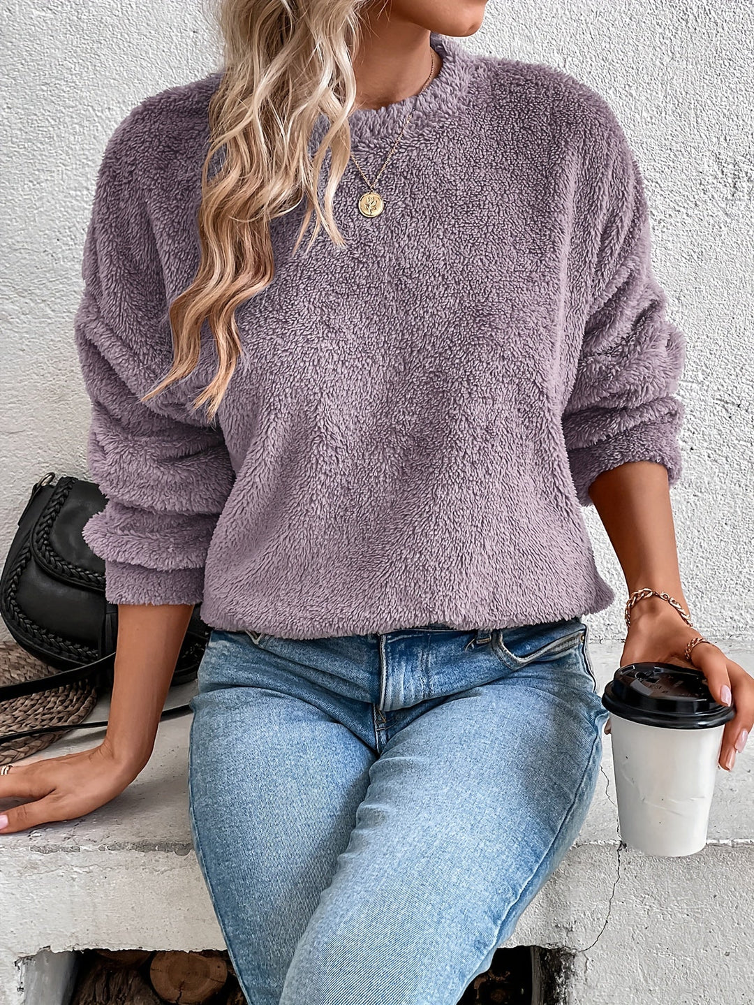 Comfortable Teddy Pullover Sweatshirt - Livia-Purple-S-State of Style