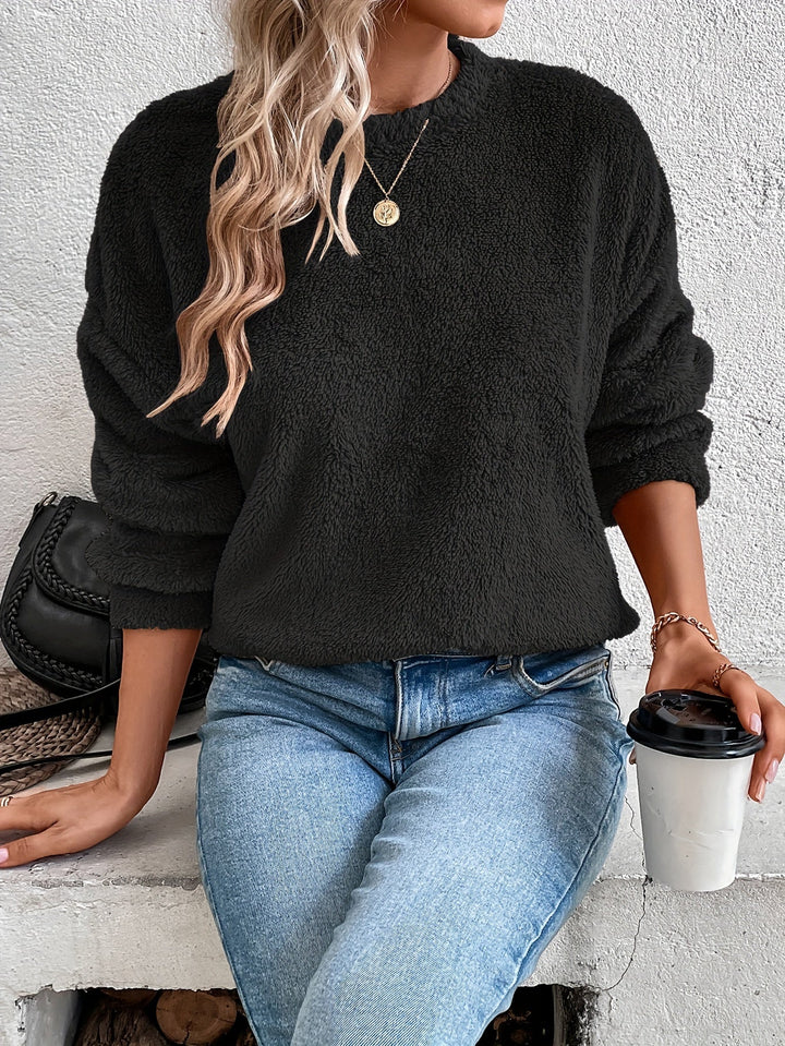Comfortable Teddy Pullover Sweatshirt - Livia-Zwart-S-State of Style