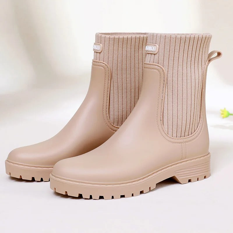 Comfortable Waterproof Ladies' Rain Boots - Livia Rain Luxe-Beige-3.5-State of Style