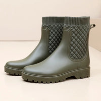 Comfortable Waterproof Ladies' Rain Boots - Livia Rain Luxe-Green woven-3.5-State of Style