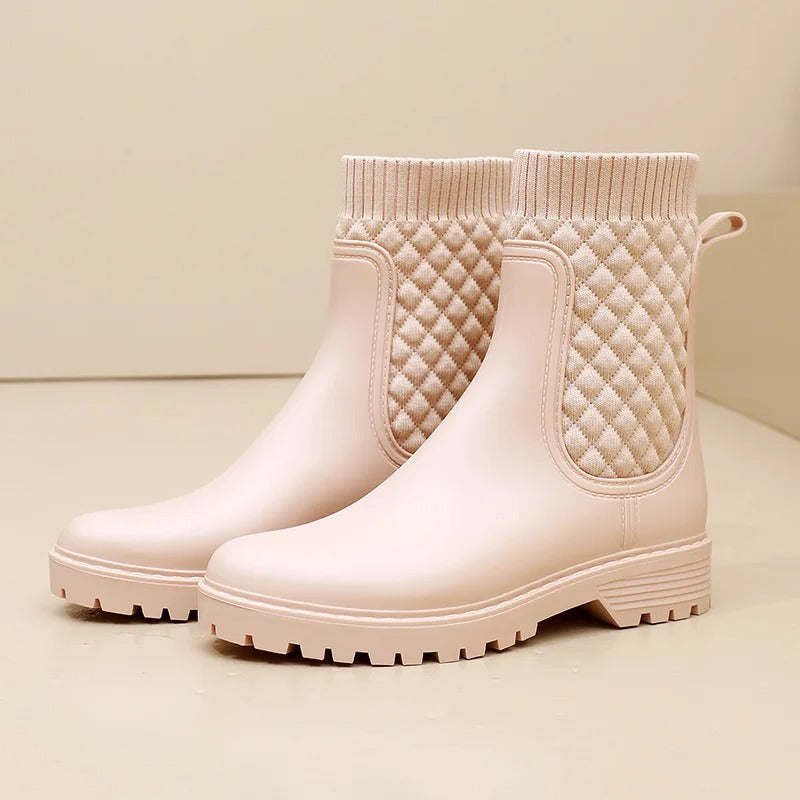 Comfortable Waterproof Women's Rain Boots - Livia Rain Luxe-Beige Woven-6-State of Style