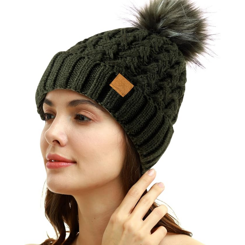 Comfortable Winter Pom Beanie - Yvonne-Dark green-State of Style