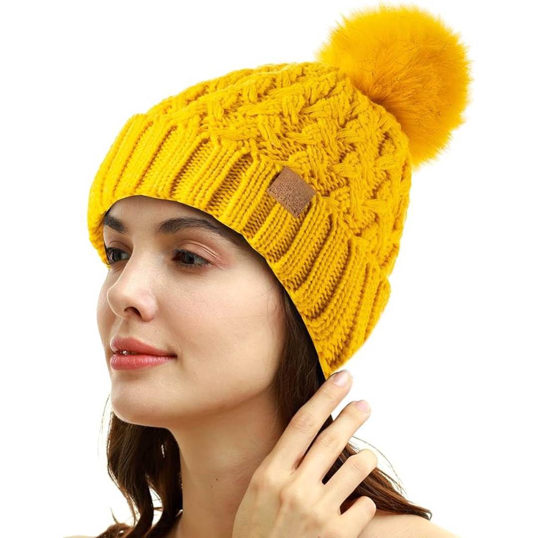 Comfortable Winter Pom Beanie - Yvonne-Yellow-State of Style