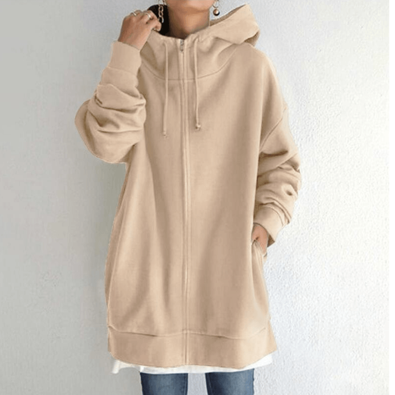 Comfortable Women's Jacket with Hood - ComfyHood-Khaki-S-State of Style