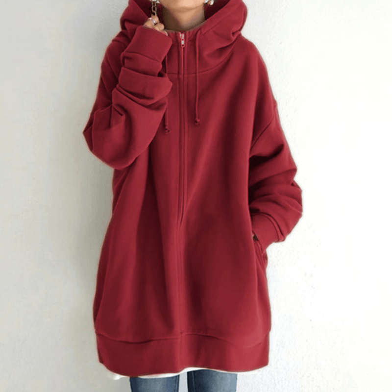 Comfortable Women's Jacket with Hood - ComfyHood-Red-S-State of Style