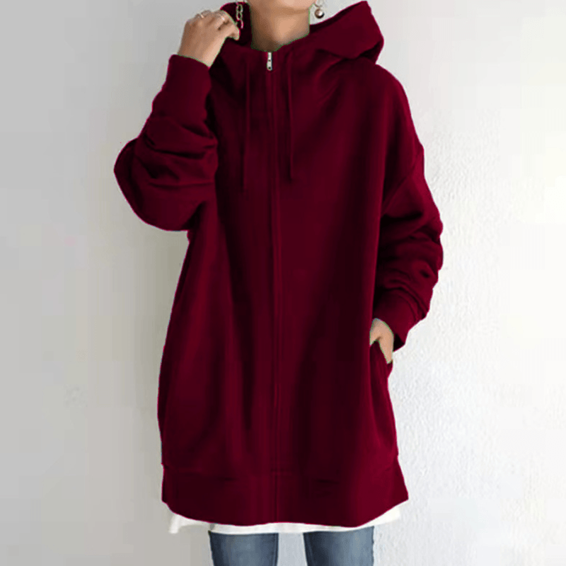 Comfortable Women's Jacket with Hood - ComfyHood-Wine Red-S-State of Style