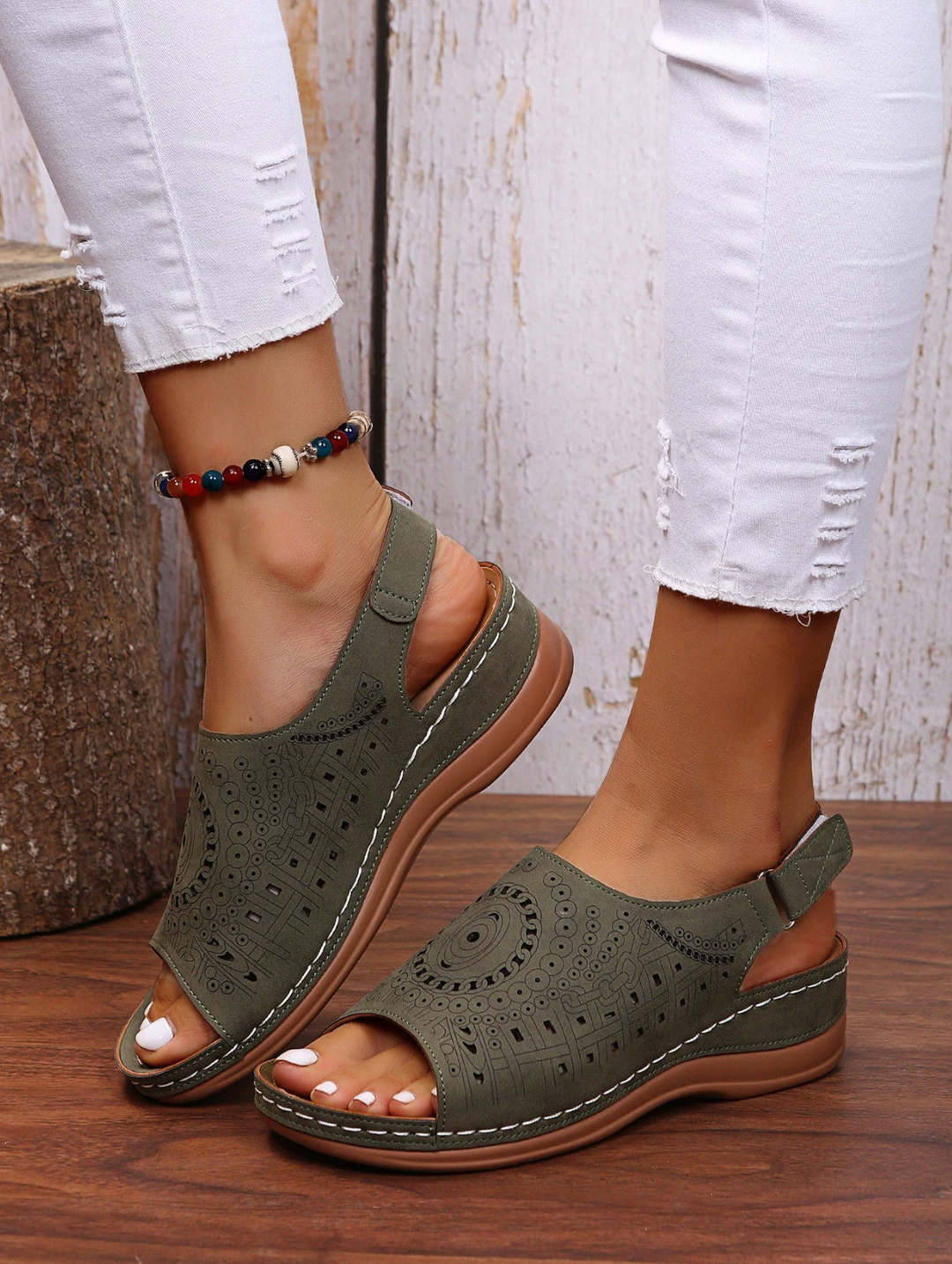 Comfortable women's orthopedic summer shoes with 3-arch support – Mira-Green-3-State of Style