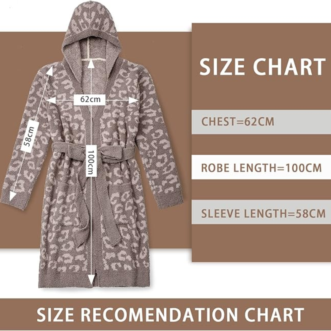 Comfortable Women's Spa Bathrobe – Victoria-Leopard Cream - Hooded-State of Style
