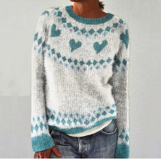Comfy Sweater with Heart Print - Amelise-S-State of Style