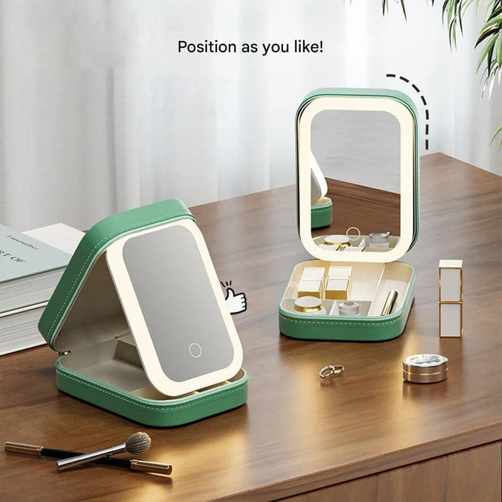 Compact Illuminated Makeup Organizer for Travel - Liora-Green-State of Style