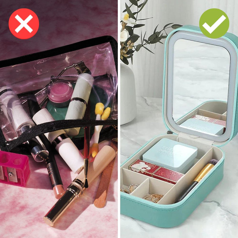 Compact Illuminated Makeup Organizer for Travel - Liora-Green-State of Style