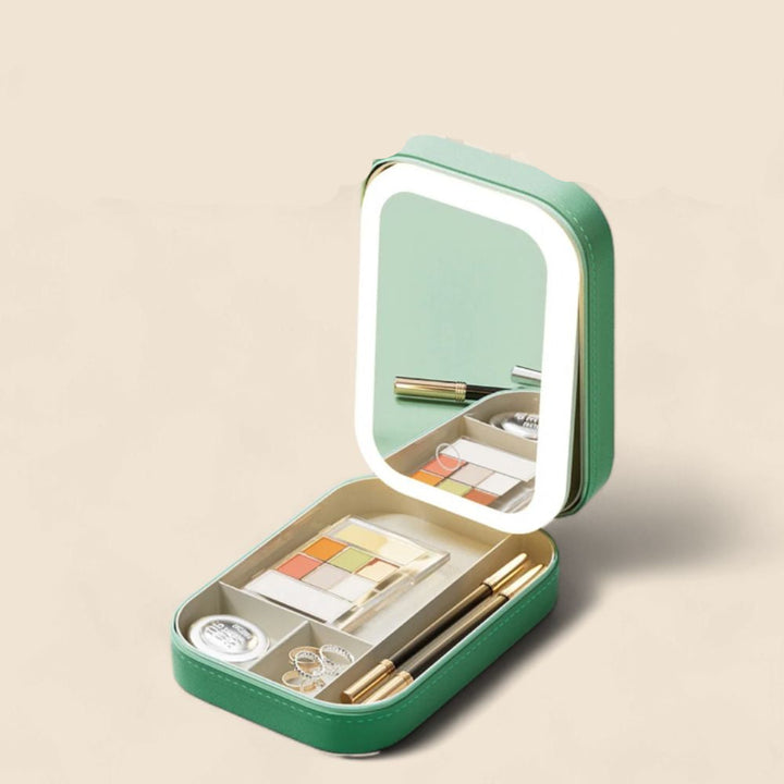 Compact Illuminated Makeup Organizer for Travel - Liora-Green-State of Style