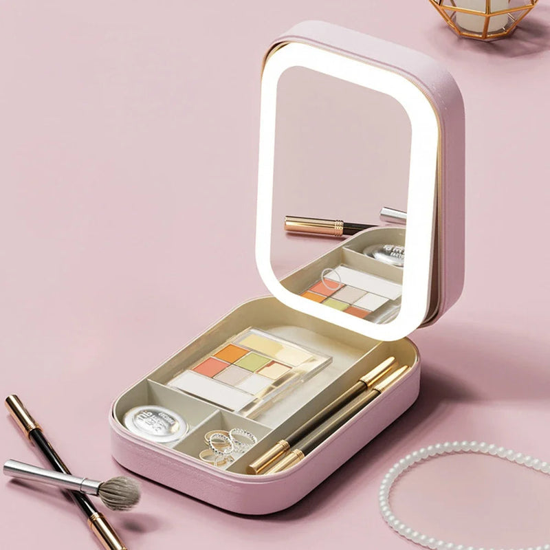 Compact Illuminated Makeup Organizer for Travel - Liora-Pink-State of Style