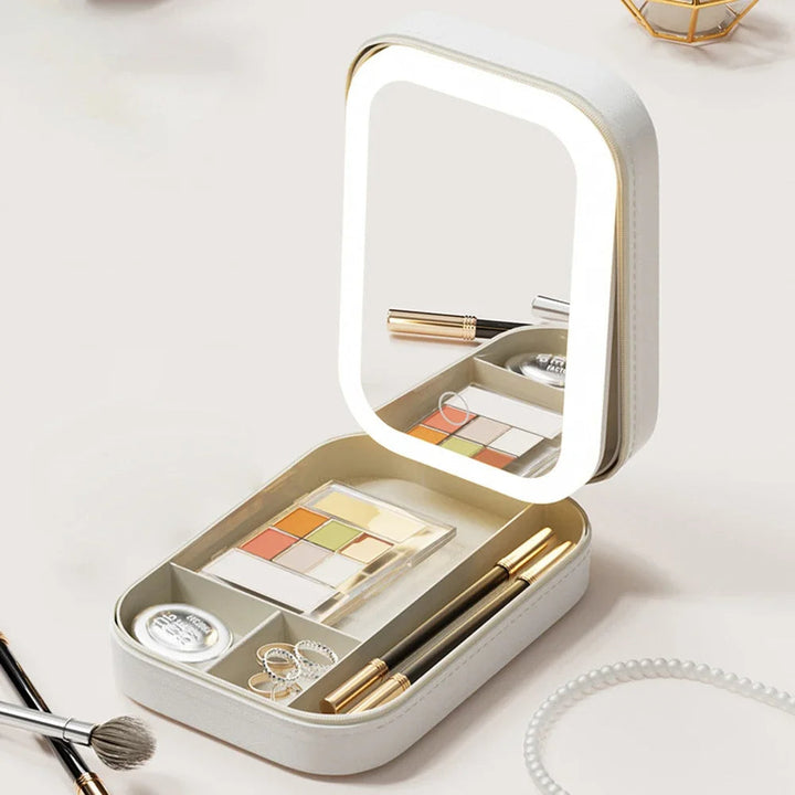Compact Illuminated Makeup Organizer for Travel - Liora-White-State of Style