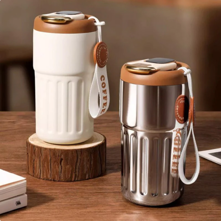 Compact Thermos Cup - ThermoSip-White & Brown-State of Style