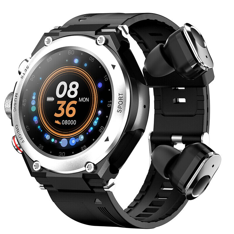 Complete Smartwatch with Built-in Wireless Earbuds - AlphaX-Black-State of Style