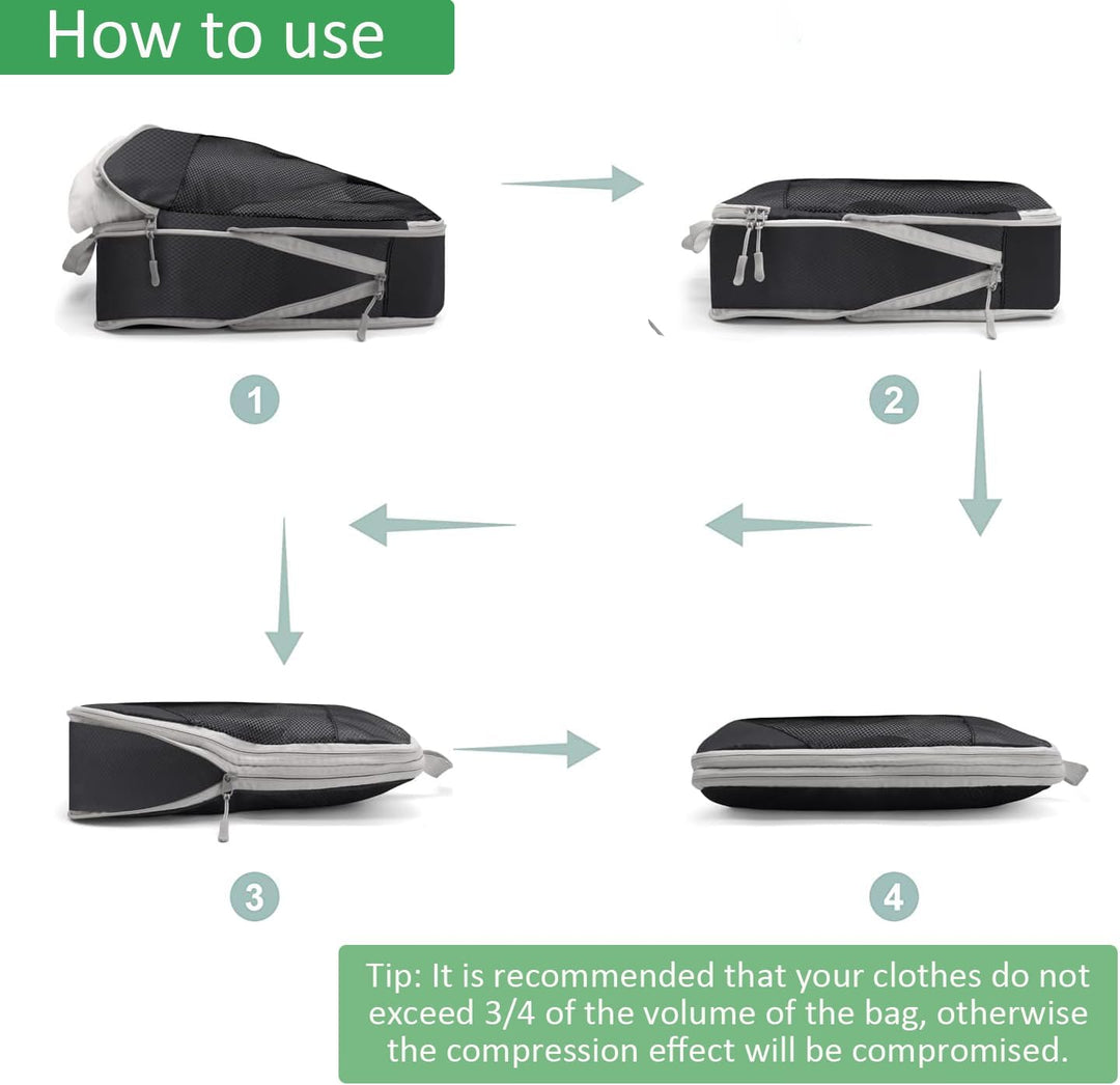 Expandable Compression Packing Cubes Set – 4pcs Travel Organisers