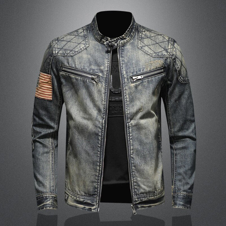 Cool Denim Jacket for Men - Rafael-Denim with Flag-S-State of Style