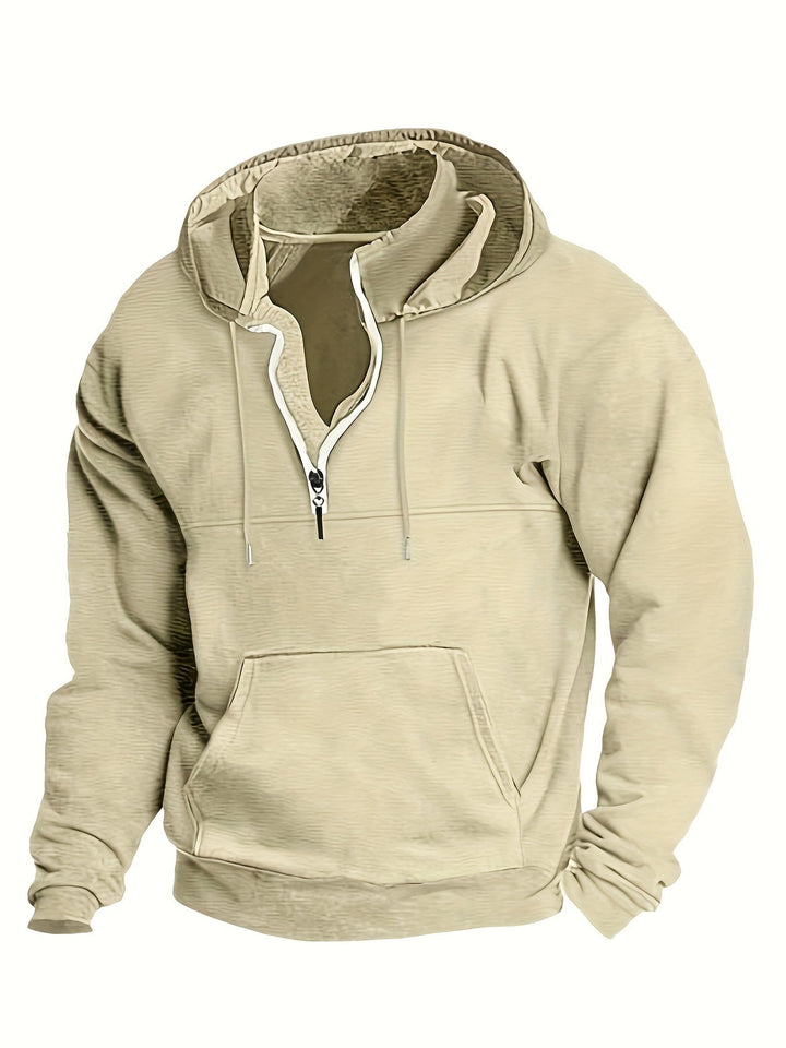 Cool Men's Hoodie with Half Zip - Archer-Beige-M-State of Style