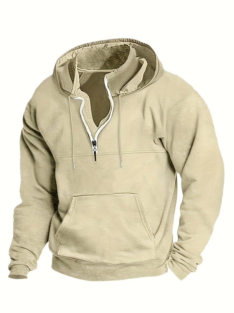 Cool Men's Hoodie with Half Zip - Archer-Beige-M-State of Style