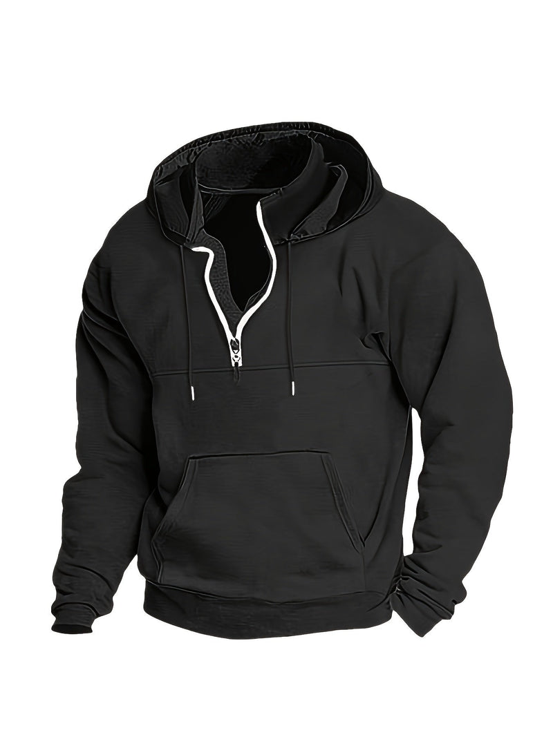 Cool Men's Hoodie with Half Zip - Archer-Black-M-State of Style