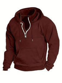 Cool Men's Hoodie with Half Zip - Archer-Bordeaux red-M-State of Style