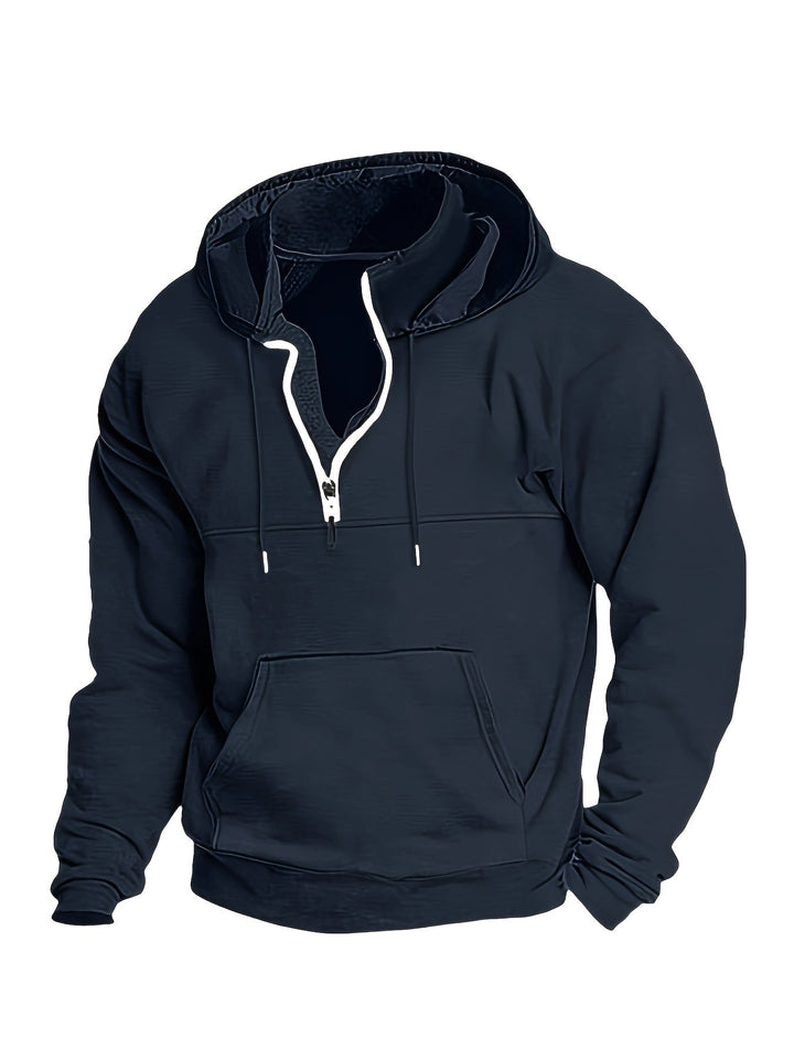Cool Men's Hoodie with Half Zip - Archer-Dark blue-M-State of Style