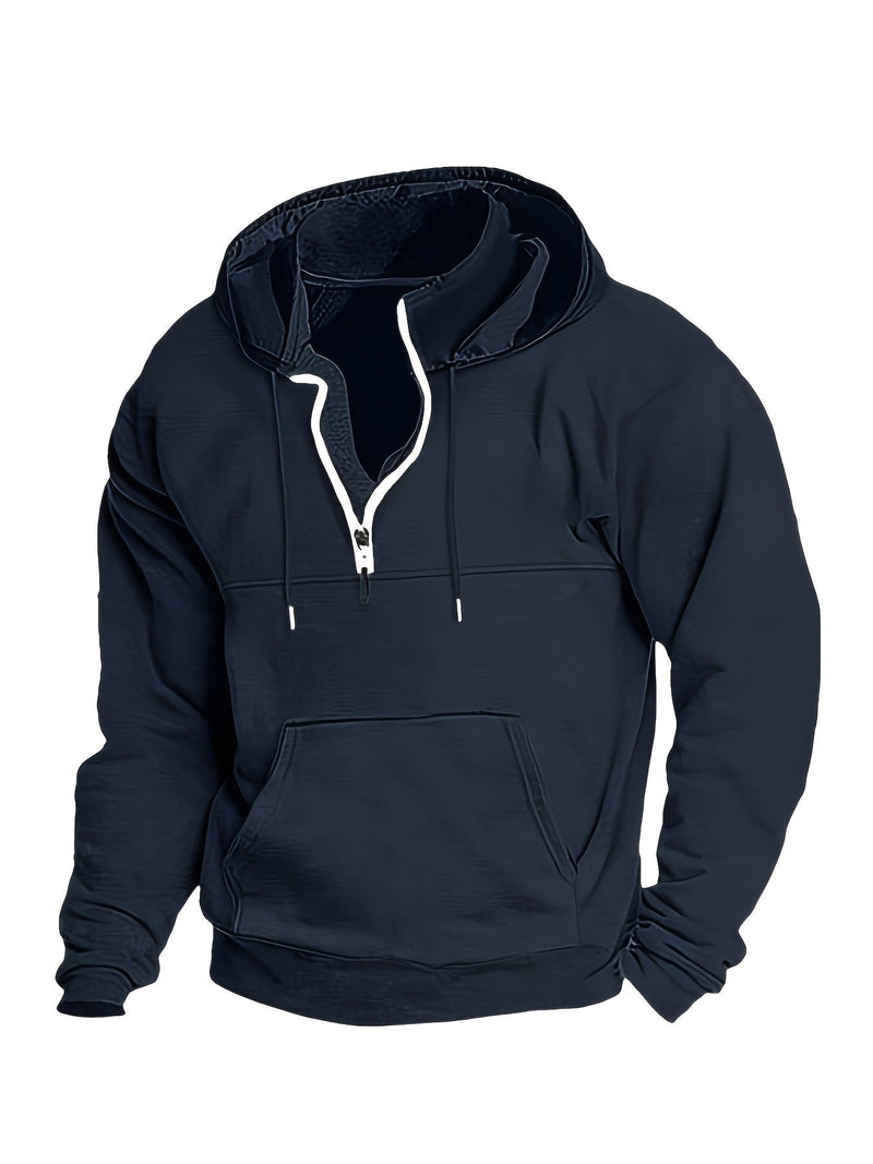 Cool Men's Hoodie with Half Zip - Archer-Dark blue-M-State of Style