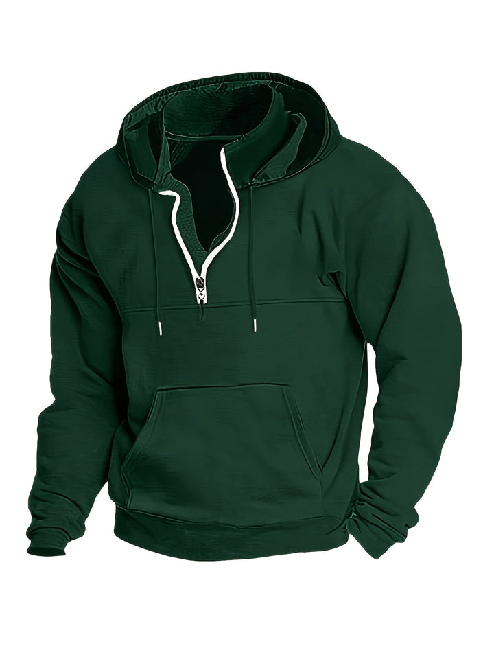 Cool Men's Hoodie with Half Zip - Archer-Dark green-M-State of Style