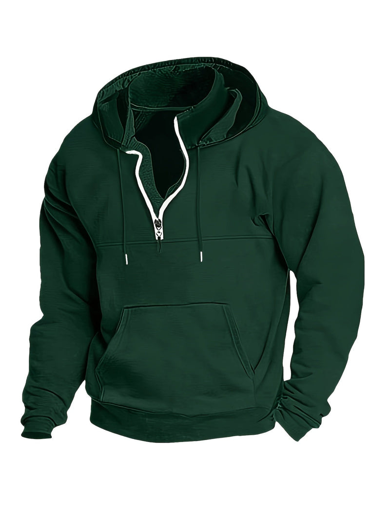 Cool Men's Hoodie with Half Zip - Archer-Dark green-M-State of Style