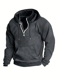 Cool Men's Hoodie with Half Zip - Archer-Dark grey-M-State of Style