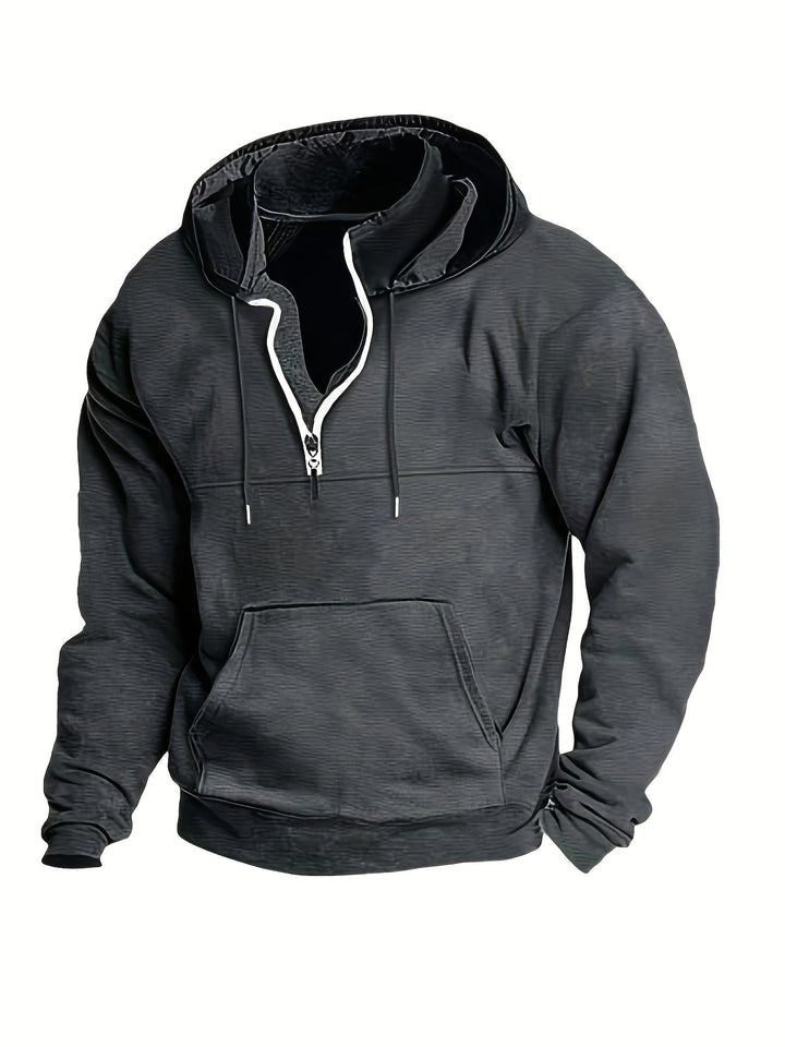 Cool Men's Hoodie with Half Zip - Archer-Dark grey-M-State of Style