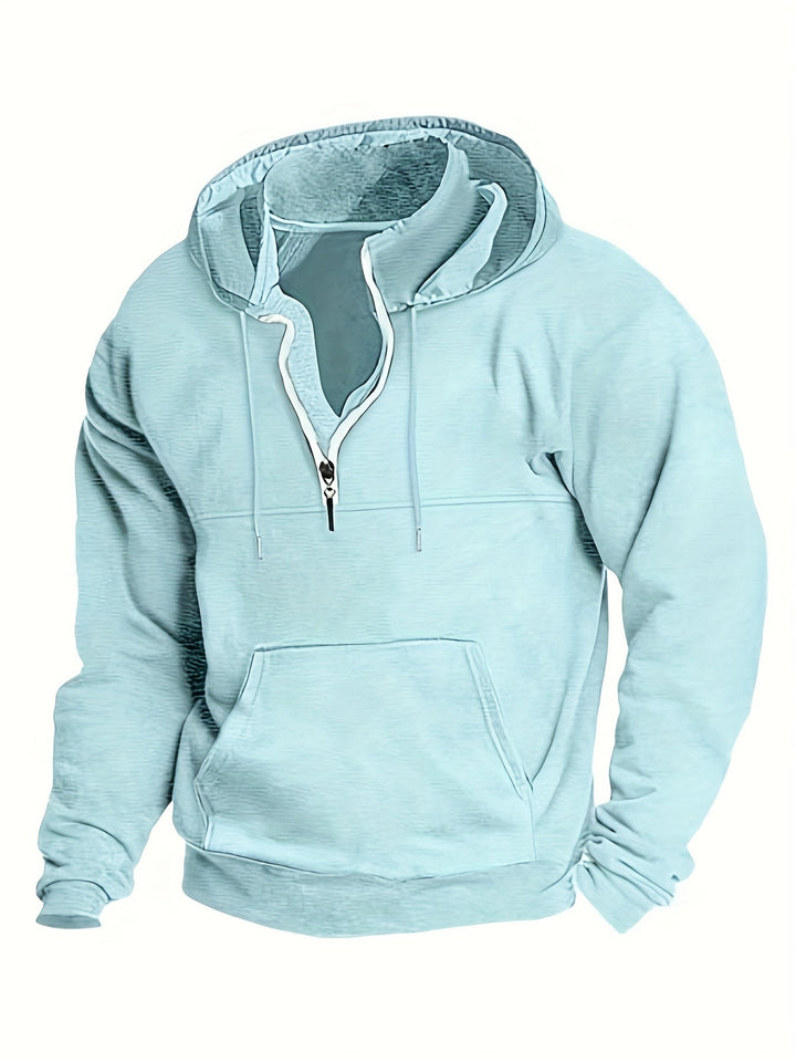 Cool Men's Hoodie with Half Zip - Archer-Light bue-M-State of Style